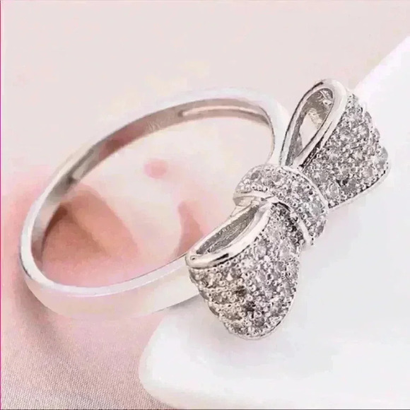 Sterling Silver Diamond Milgrain Bow Ring - Picture 7 of 11